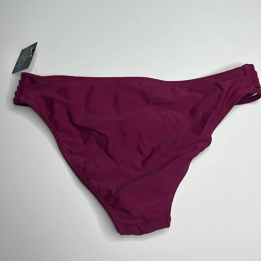 California Waves Wine Hypnotic Optic Strappy Hipster Bikini Bottoms. Size S